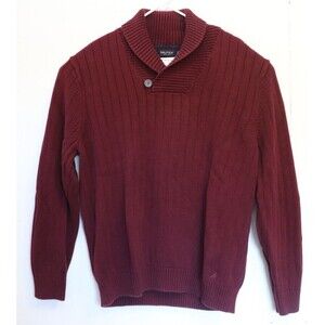 Nautica Mens Cowl Neck Sweater XL Button Red Grandpa Preppy Ribbed‎
